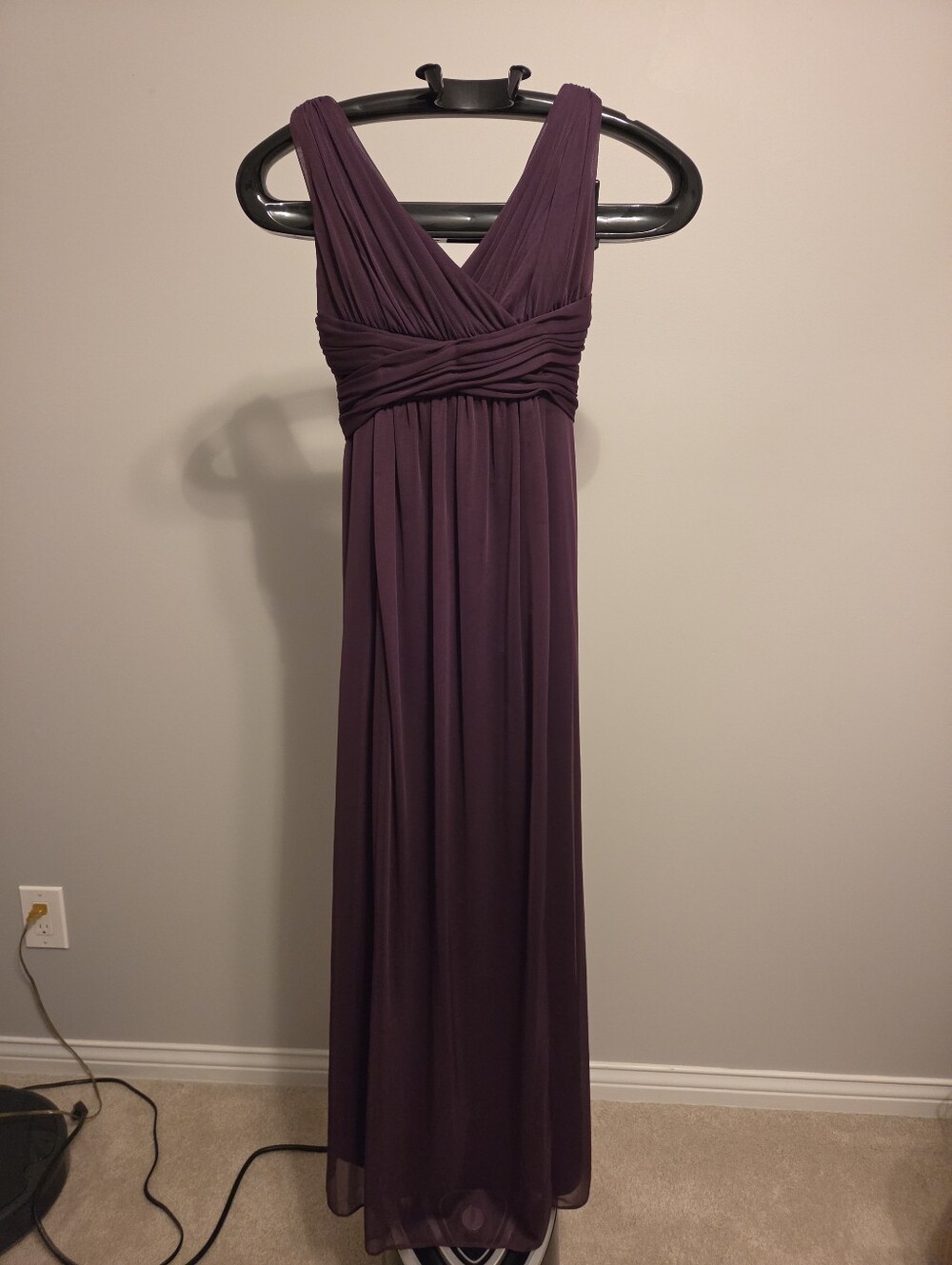 David's Bridal Plum V-Neck Sleeveless Maxi Dress
